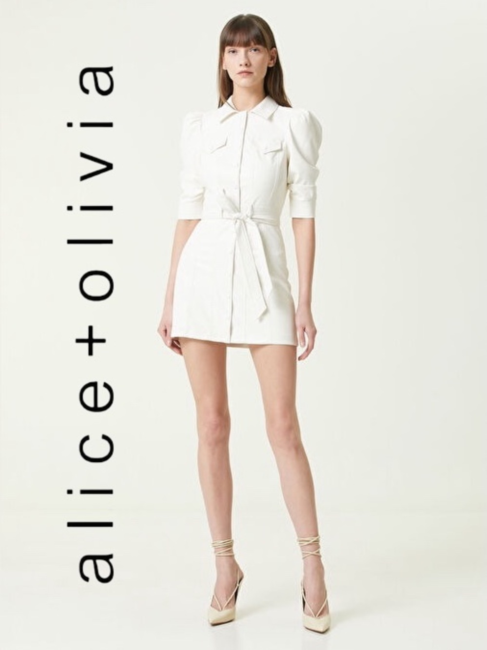 Alice + Olivia • Magali Vegan Leather Puff Sleeve
Shirtdress || Size 4